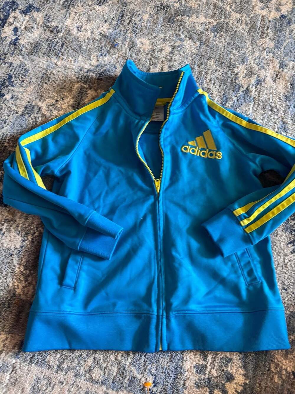 Adidas Track Jacket Size 4T Blue Yellow Zip Up
